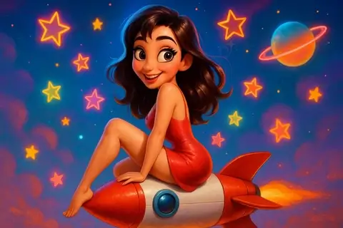 sexy attractive female character cartoon red dress