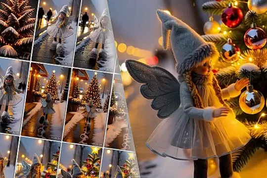 girl in a christmas tree decoration store cover