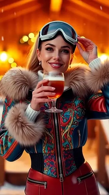 privat orginizer winter ski tour woman with beer