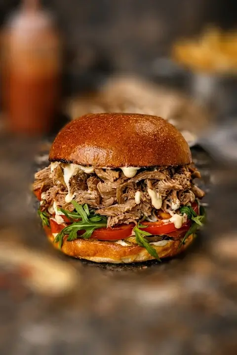 Burger Presentation Of Fast Food Restaurant Dishes