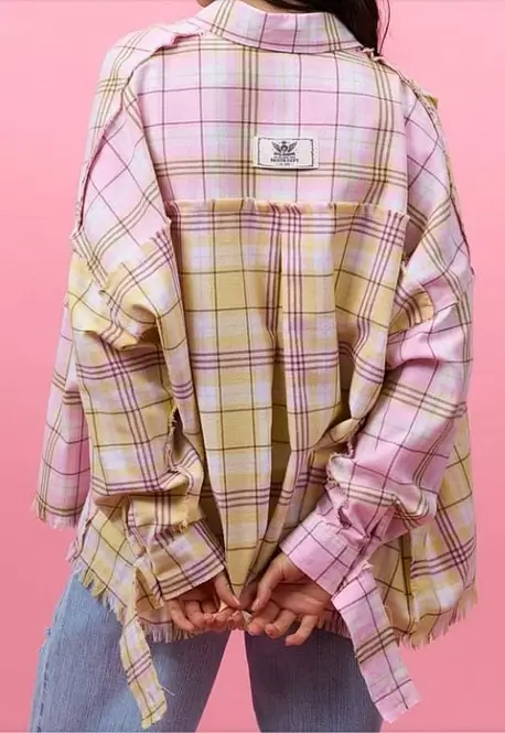 women flannel shirt with pink check back
