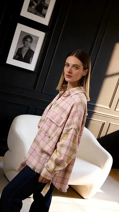 women pink flannel shirt video posters